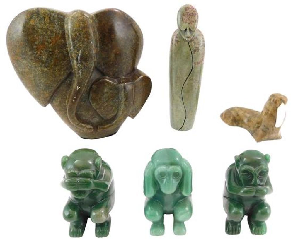 Appraisal: Carved hardstone animals and figure th C six pieces including