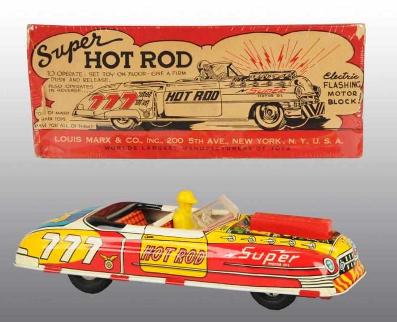 Appraisal: Tin Marx Super Hot Rod Car Friction Toy Description American