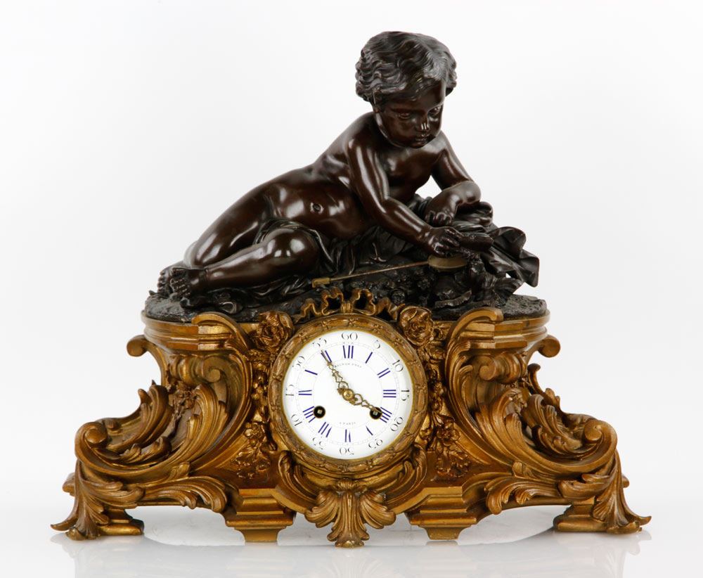 Appraisal: - th C French Bronze Dore Clock th century French