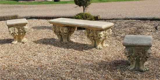 Appraisal: A composition garden seat and pair of stools with lion