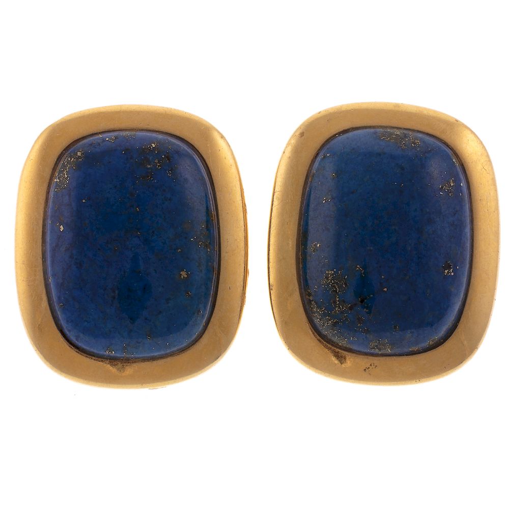 Appraisal: A Pair of Bezel Set Lapis Clip Earring in K