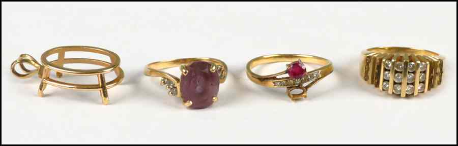 Appraisal: THREE KARAT YELLOW GOLD AND GEM SET RINGS Comprised of