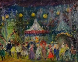 Appraisal: PETER VAN TYNE American born Carousel Oil on board H