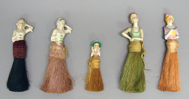 Appraisal: Lot of china half dolls mounted on brushes - all