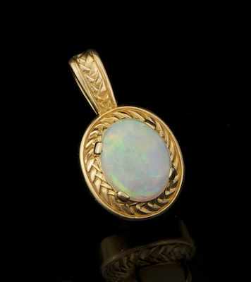 Appraisal: A Ladies' White Opal Pendant k yellow gold wheat-chain design