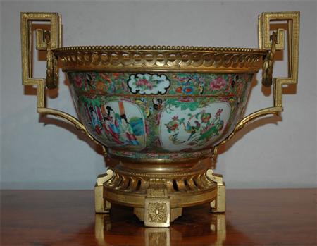 Appraisal: Gilt-Metal Mounted Rose Medallion Center Bowl Estimate -