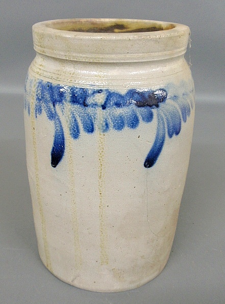 Appraisal: - Stoneware jar with blue decoration h x dia -