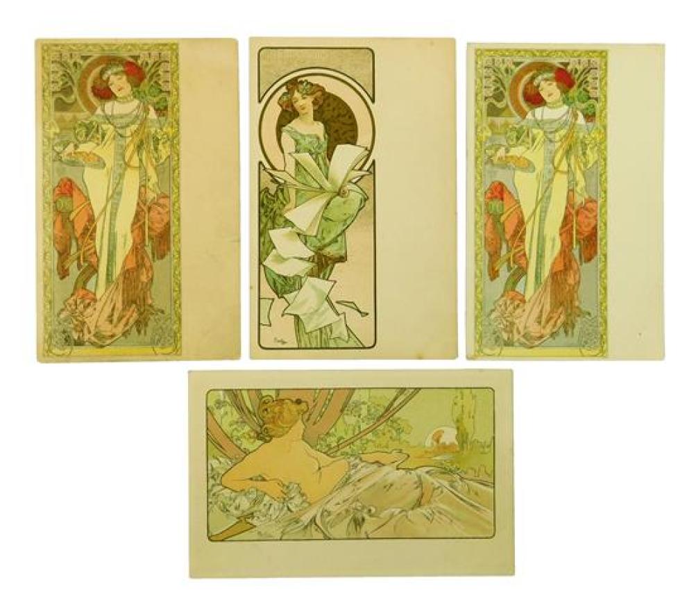 Appraisal: EPHEMERA Four Alphonse Mucha Czech - postcards including two Aurore