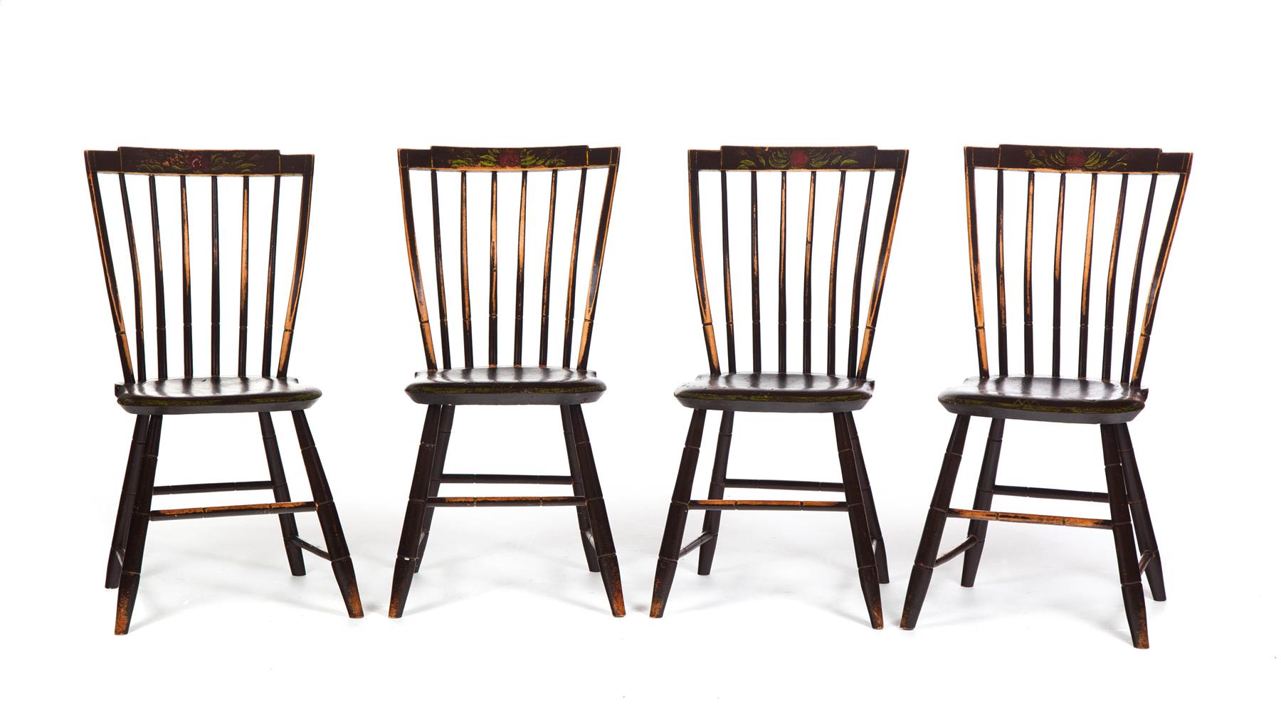 Appraisal: SET OF FOUR STEP-DOWN WINDSOR CHAIRS American nd quarter- th