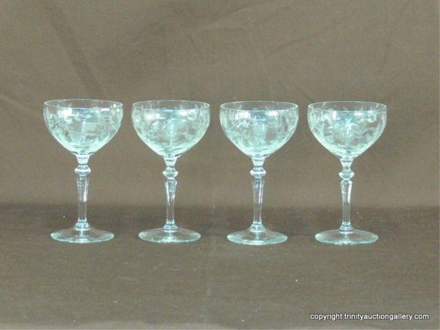 Appraisal: Four Vintage Acid Etched Crystal Wine Stems - Circa 's