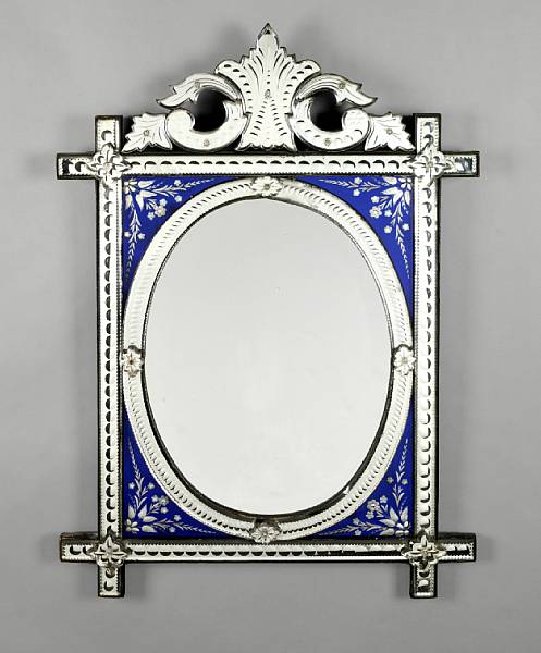 Appraisal: A Venetian acid etched mirror th century The oval plate