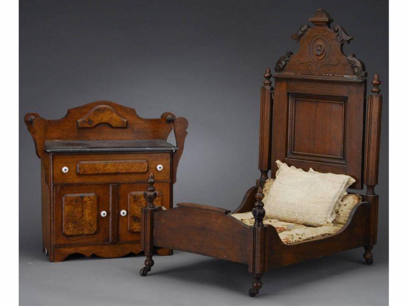 Appraisal: Walnut Victorian Doll Bed and Dresser America late th century