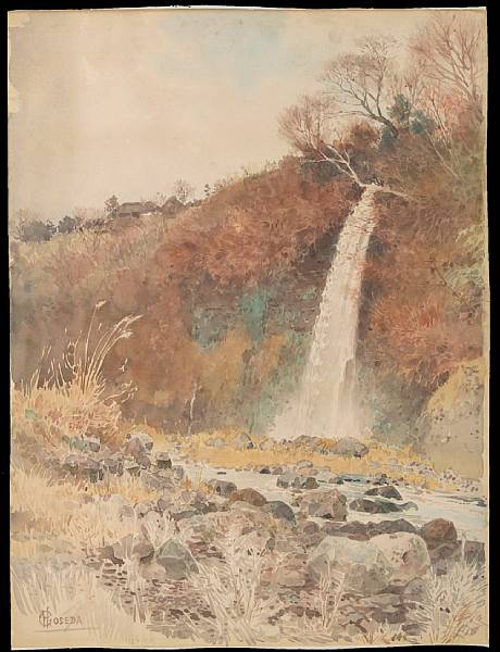 Appraisal: Goseda Horyn II - Waterfall Watercolor on paper depicting a