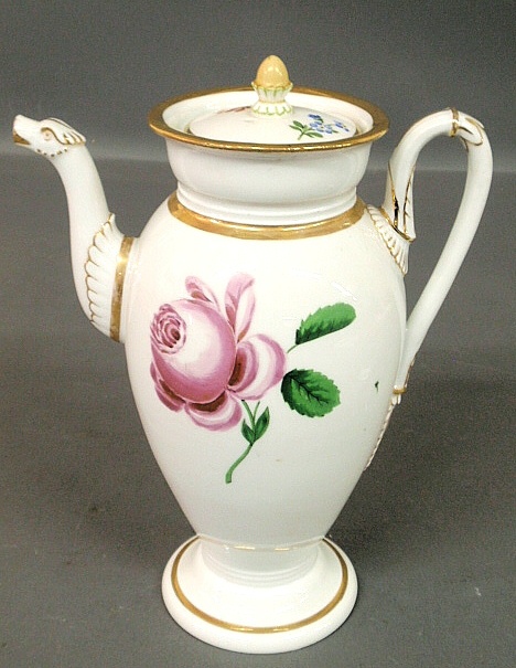 Appraisal: - Meissen porcelain coffeepot mid- th c with hand-painted rose