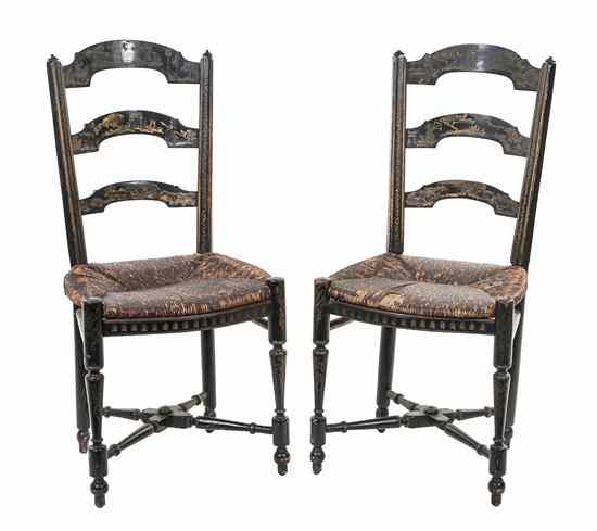 Appraisal: A Pair of Lacquered Ladder Back Side Chairs each with