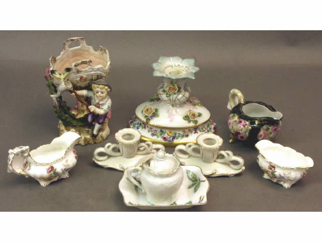 Appraisal: Collection of miscellaneous porcelain includes pair of Dresden candlesticks Hammersley