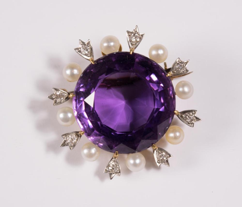 Appraisal: BLACK STAR FROST AMETHYST AND DIAMOND PENDANT BROOCH platinum and