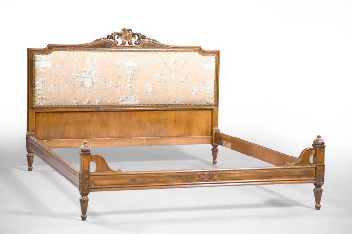 Appraisal: Louis XVI-Style Fruitwood and Padded Bedstead ca the headboard with