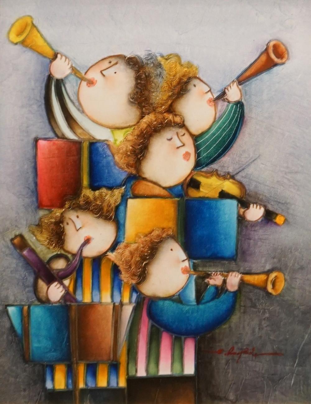 Appraisal: JOYCE ROYBAL AMERICAN B MUSICIANS OIL ON CANVAS ON BOARD