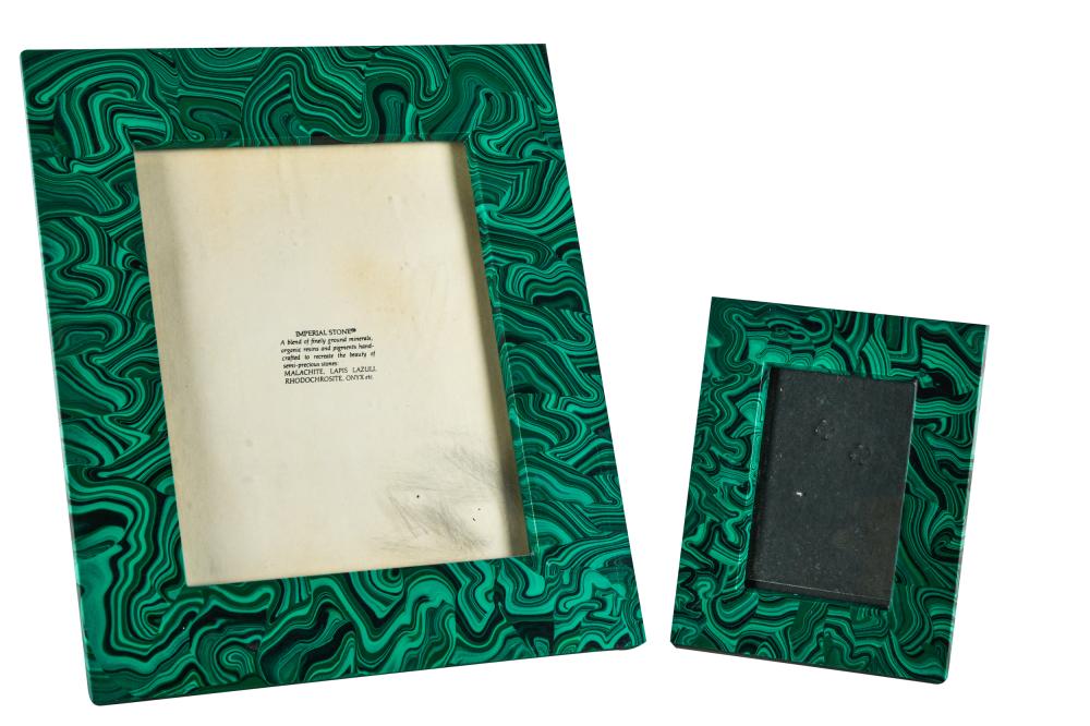 Appraisal: TWO EASEL-BACK FRAMEScontemporary of Imperial Stone mimicking malachite Condition