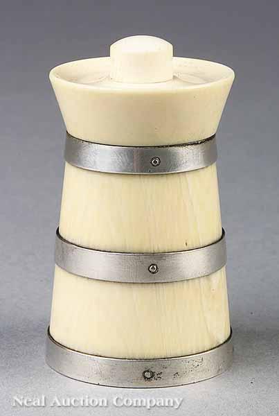 Appraisal: An English Sterling-Mounted Celluloid Pepper Mill c having three hallmarked