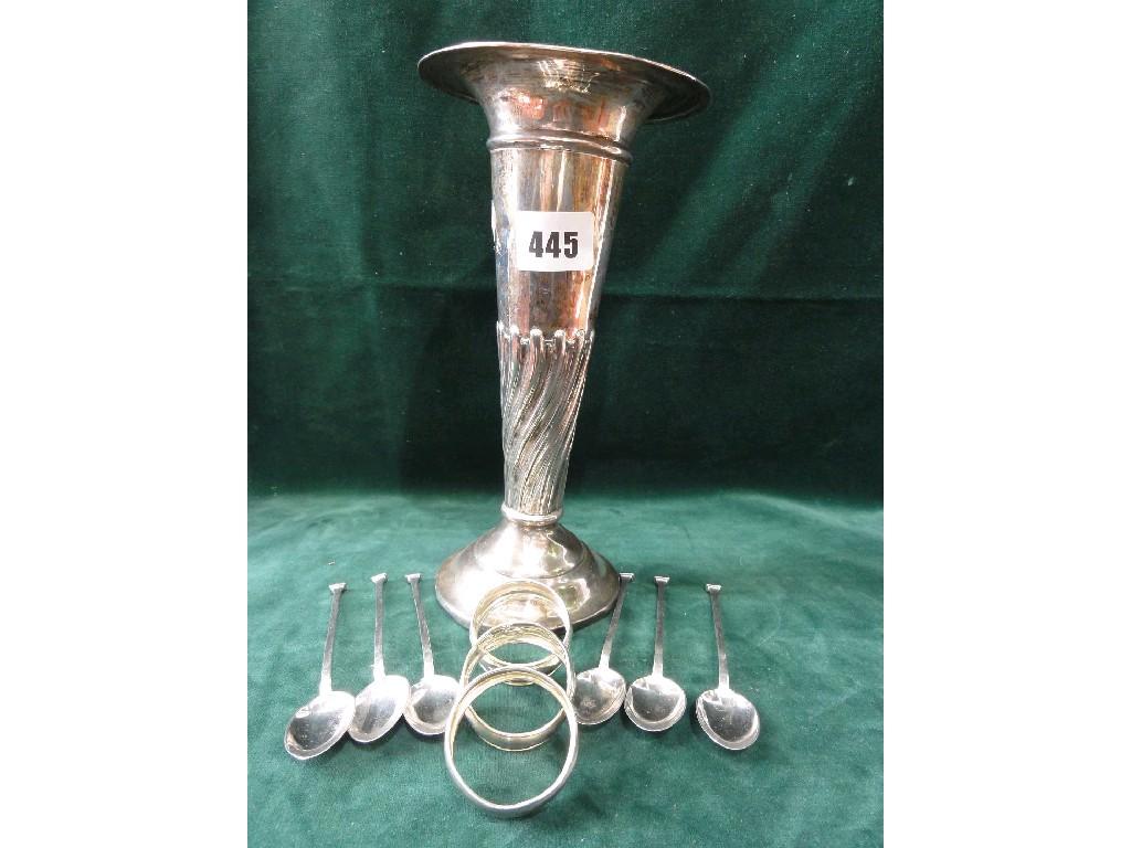 Appraisal: A silver rose vase of tapering cylindrical form with fluted