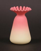 Appraisal: Burmese-Webb Ruffled Vase Solid pink to yellow glass lusterless finish