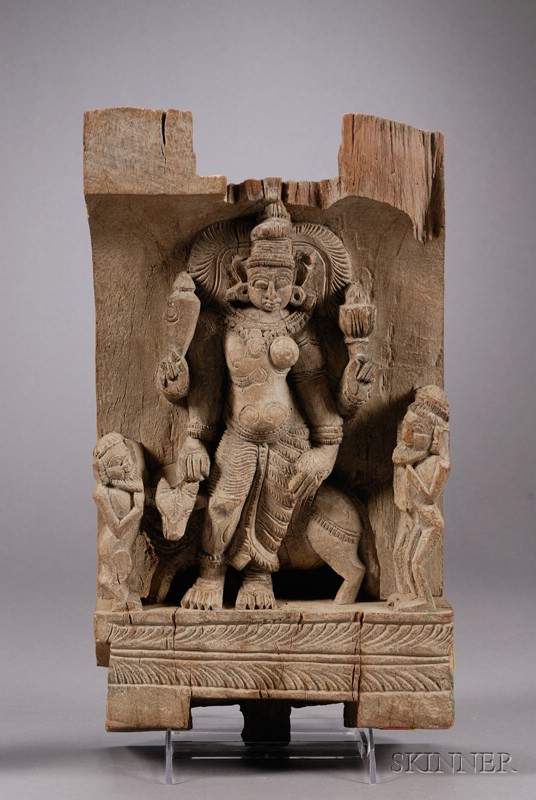 Appraisal: Carved Wood Temple Fragment India th century image of Vishnu