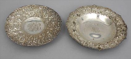 Appraisal: TWO AMERICAN MONOGRAMMED SILVER REPOUSS TABLE ARTICLES Comprising a Jenkins