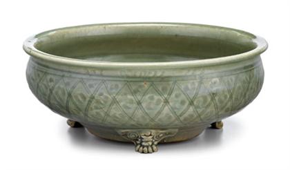 Appraisal: Chinese carved celadon glazed Ming censer ming dynasty Of cylindrical