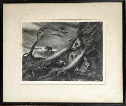 Appraisal: American School th C Hurricane Etching and lithograph signed lower