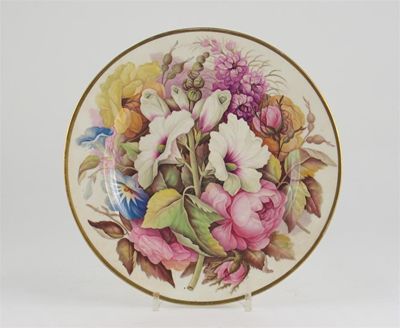 Appraisal: A fine Davenport porcelain plate lavishly painted with roses hollyhocks