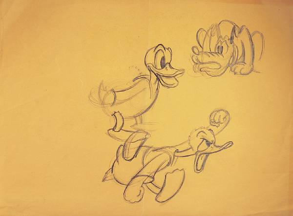 Appraisal: A Walt Disney preliminary drawing of Donald Duck s pencil