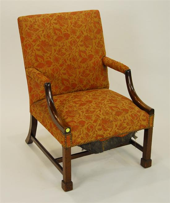 Appraisal: GEORGIAN MAHOGANY LIBRARY ARMCHAIR with marlborough feet