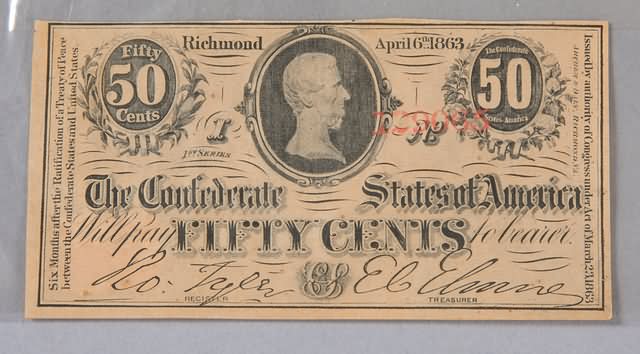 Appraisal: Fifty cent Confederate note April issue Friedberg CS- Uncirculated S