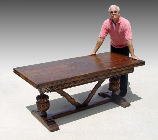 Appraisal: EARLY TH C JACOBEAN OAK DRAW LEAF TRESTLE TABLE Three