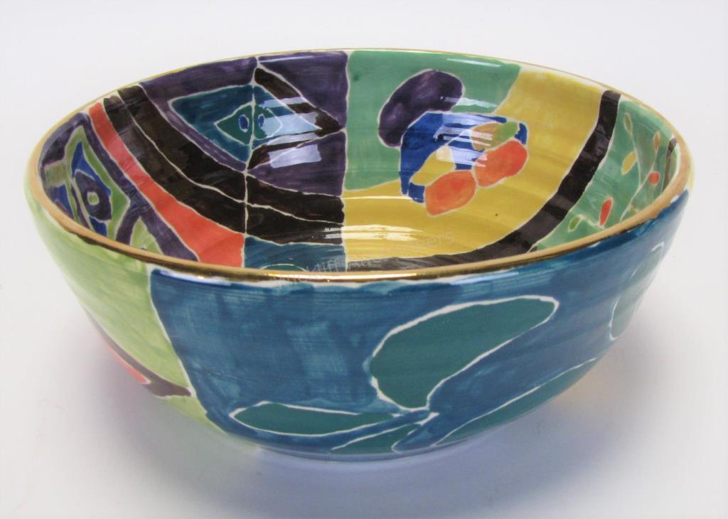 Appraisal: Jill Rosenwald Art Pottery Bowl entitled My Window multicolored geometric