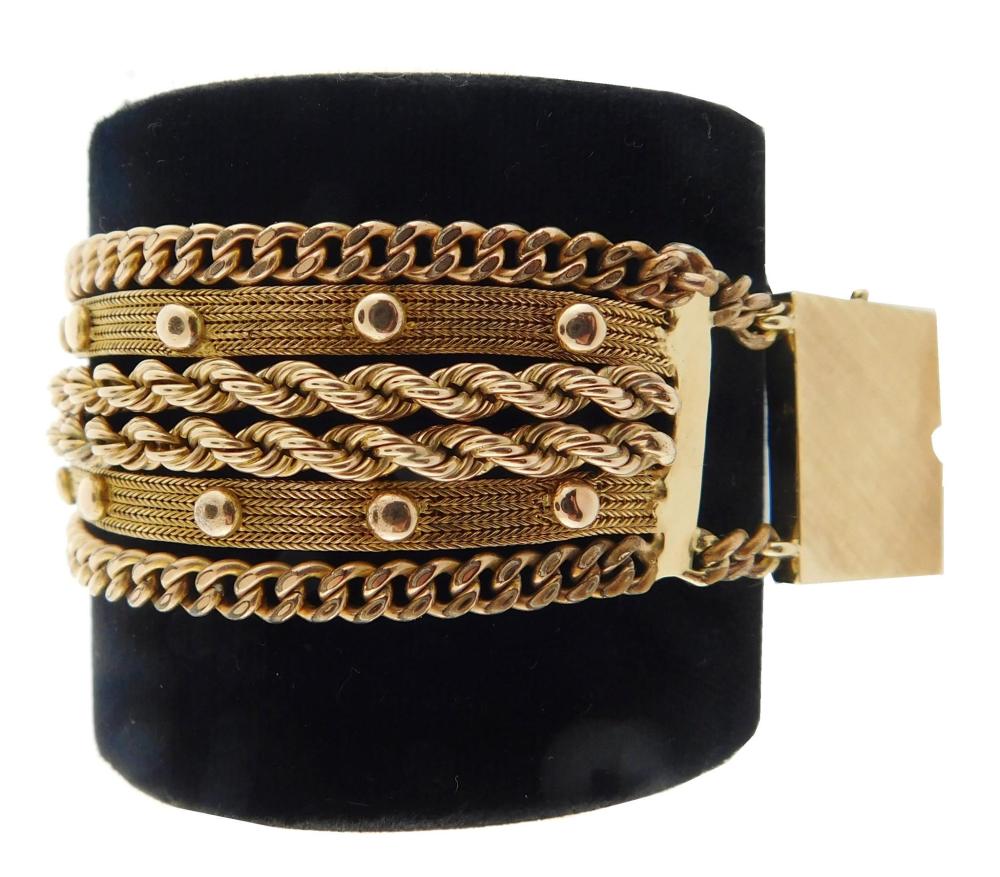 Appraisal: JEWELRY Multi-Strand gold chain bracelet six-strand bracelet with square box