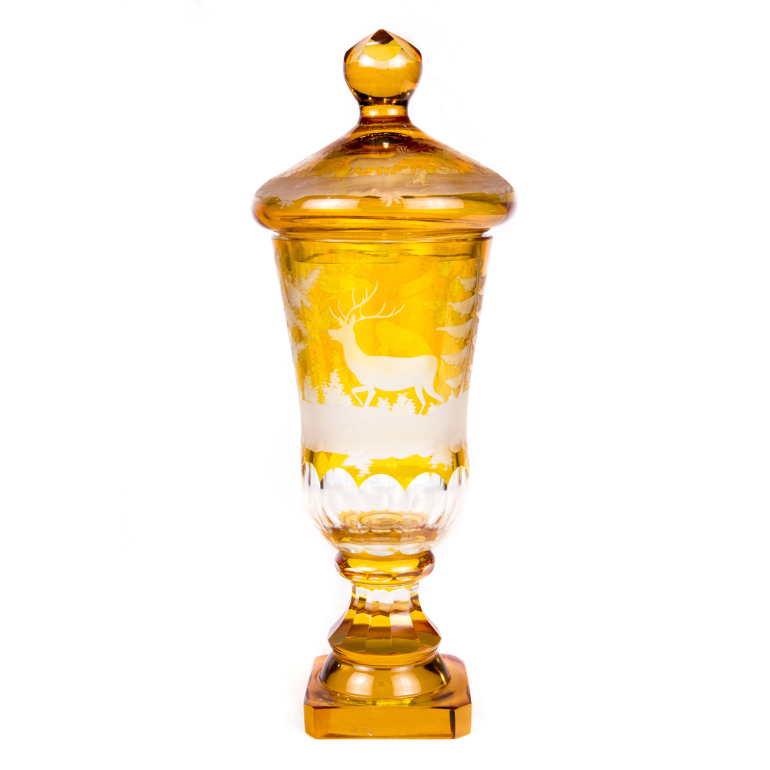 Appraisal: BOHEMIAN AMBER CUT TO CLEAR GLASS POKAL WITH COVER Bohemian