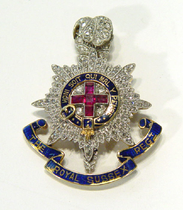 Appraisal: Royal Sussex Regiment- ct gold Military brooch profusely set with