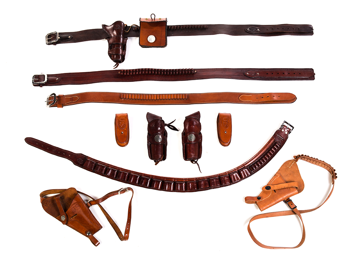 Appraisal: TEN PIECES OF LATE TH CENTURY-STYLE LEATHER REENACTMENT HOLSTERS Late