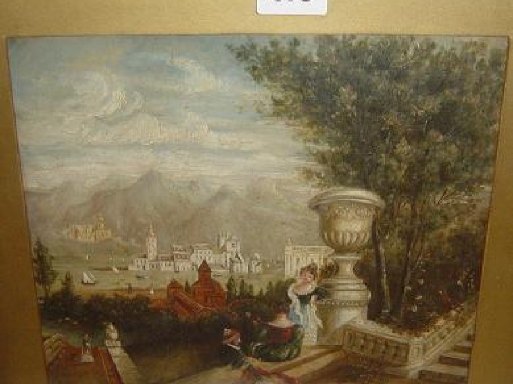 Appraisal: A th century oil painting on card with continental landscape