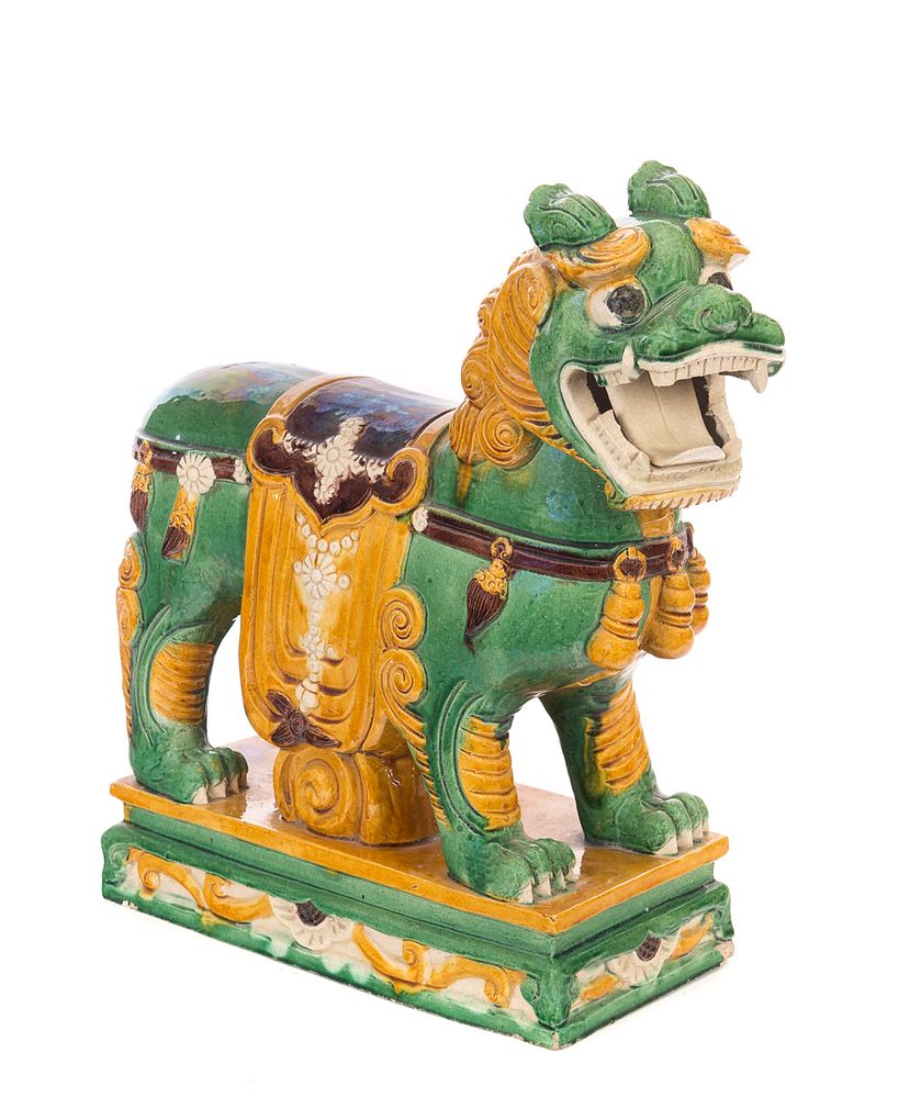 Appraisal: Sancai Glazed Chinese Foo dog Chinese Foo dog lion sancai