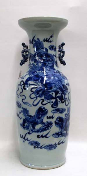 Appraisal: CHINESE BLUE AND WHITE PORCELAIN VASE hand painted with foo