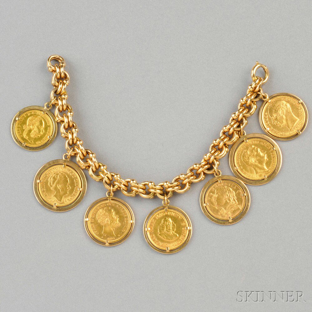 Appraisal: Gold Coin Charm Bracelet composed of seven various gold coins