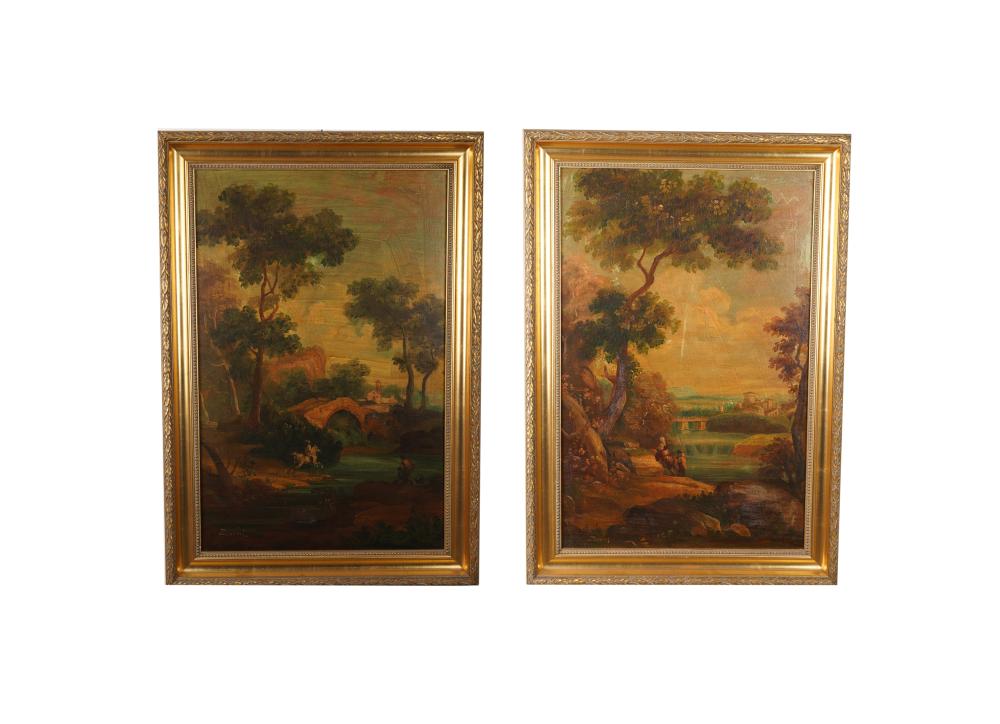 Appraisal: PAIR OF ITALIAN CARPRICCIO SCENESoil on canvas relined each signed