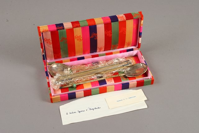 Appraisal: In colorful upholstered box including slip of paper typed in