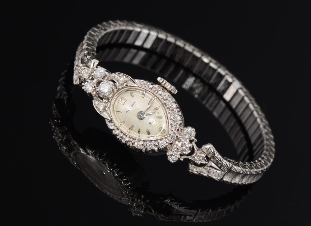 Appraisal: LADY BULOVA DIAMOND WRISTWATCH K white gold lady Bulova wristwatch