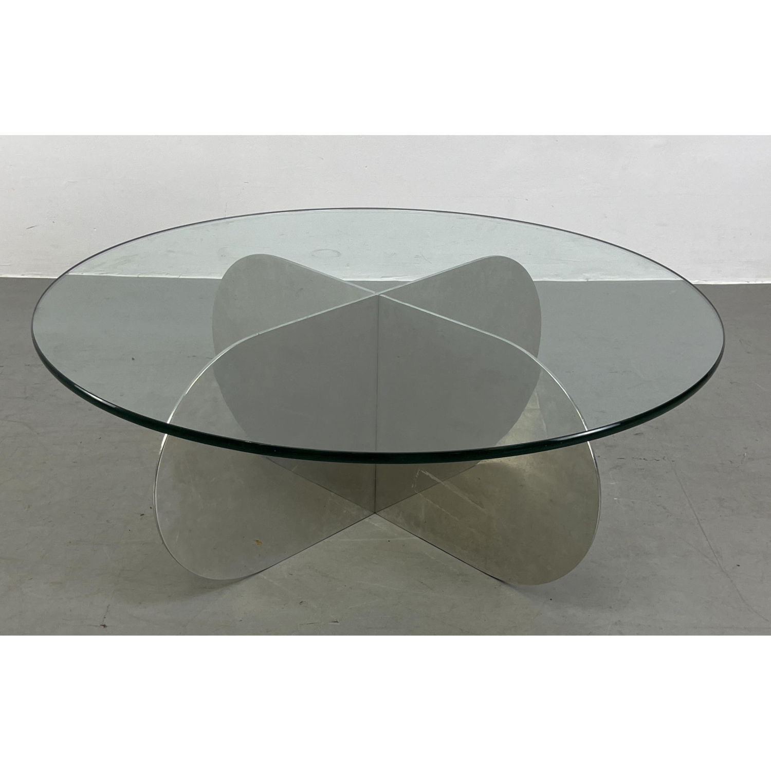 Appraisal: Aluminum Base Round Glass Top Coffee Table Modernist Design Dimensions