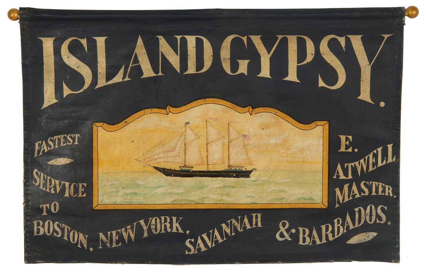 Appraisal: HAND-PAINTED CLOTH BANNER Island Gypsy E Atwell Master Fastest service